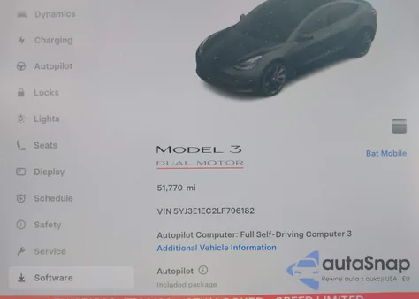 2020 Tesla Model 3 Performance Dual Motor All-Wheel Drive from USA, damaged, VIN 5YJ3E1EC2LF796182